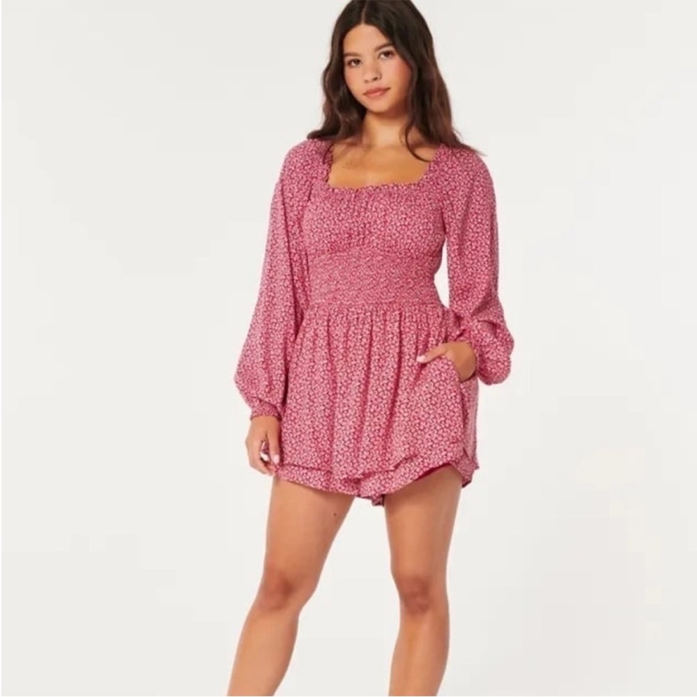 Hollister Red Floral Long Sleeve Romper